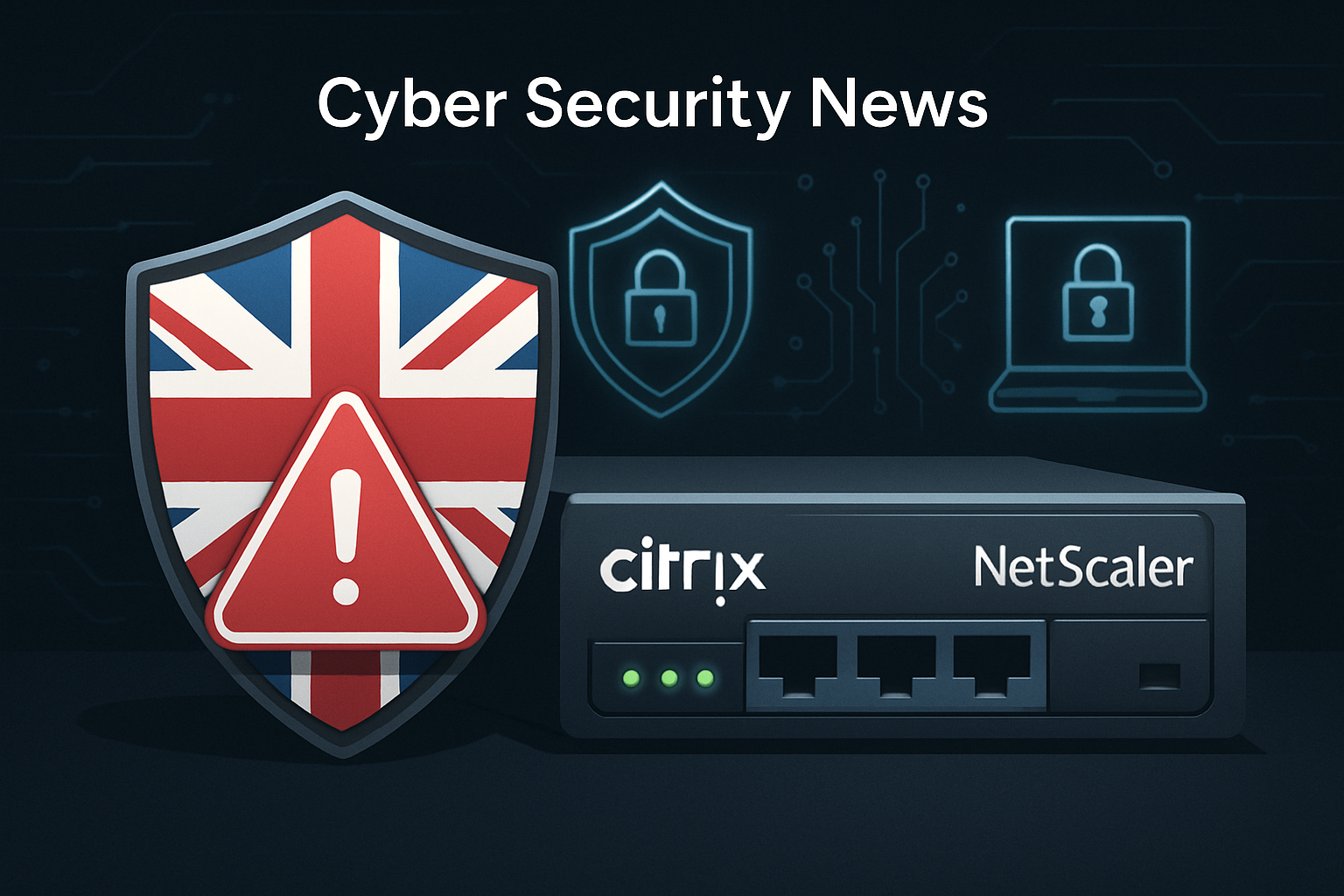A network security gateway screen under urgent patching alert in a UK business setting